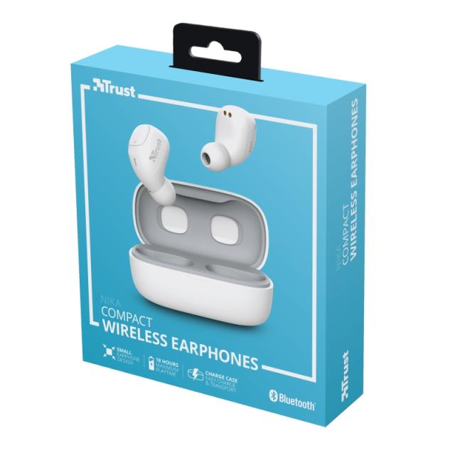 Слушалки TRUST Nika Compact, безжични, Bluetooth, микрофон, Бели