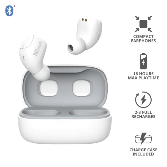 Слушалки TRUST Nika Compact, безжични, Bluetooth, микрофон, Бели