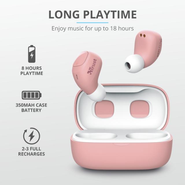Слушалки TRUST Nika Compact, безжични, Bluetooth, микрофон, Розови