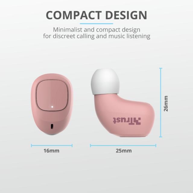 Слушалки TRUST Nika Compact, безжични, Bluetooth, микрофон, Розови