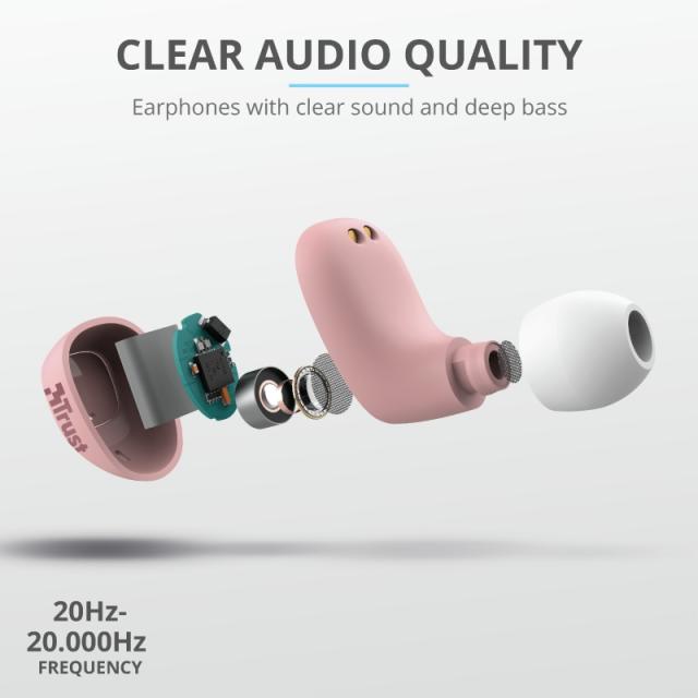 Слушалки TRUST Nika Compact, безжични, Bluetooth, микрофон, Розови