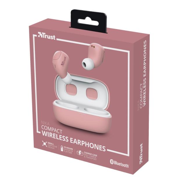 Слушалки TRUST Nika Compact, безжични, Bluetooth, микрофон, Розови