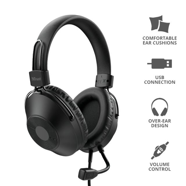 Слушалки Trust Ozo, микрофон, USB, черни