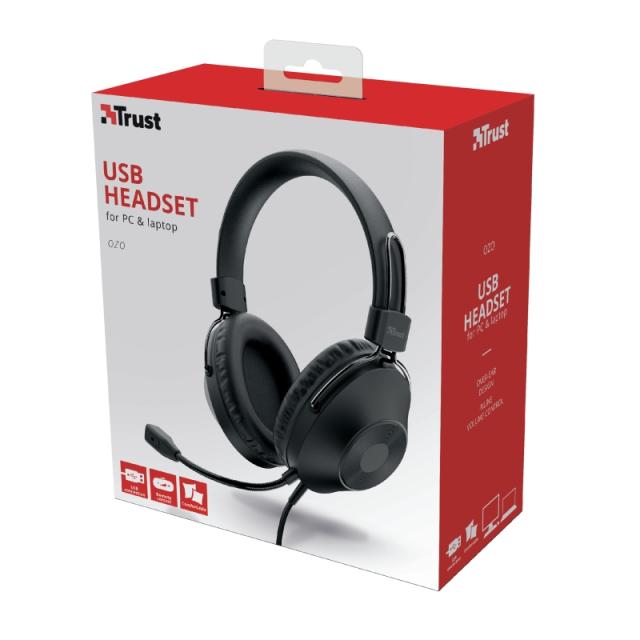Слушалки Trust Ozo, микрофон, USB, черни