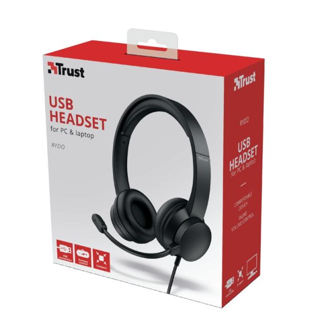 Слушалки Trust Rydo, микрофон, USB, Черни