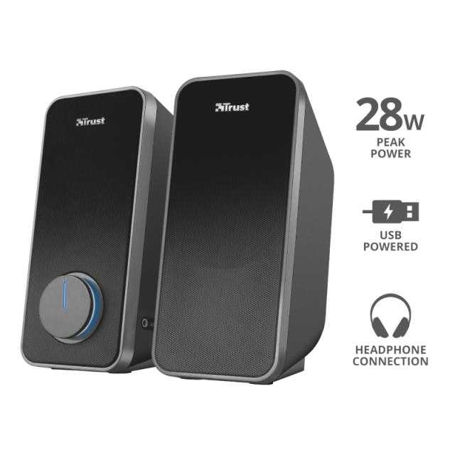 Тонколони Trust Arys, 2.0, 14W, USB, черни