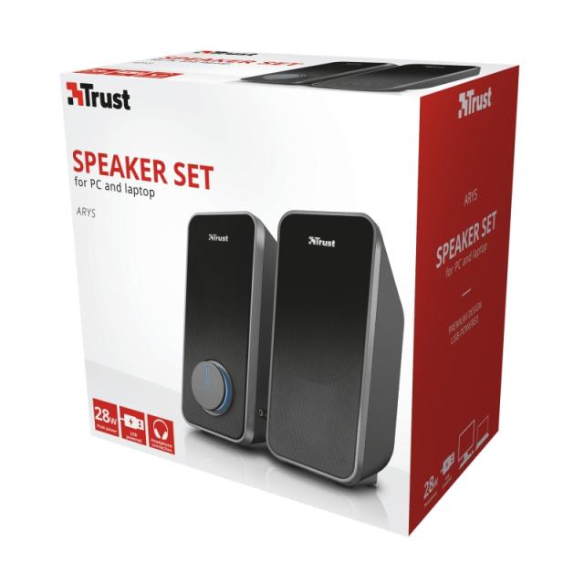 Тонколони Trust Arys, 2.0, 14W, USB, черни