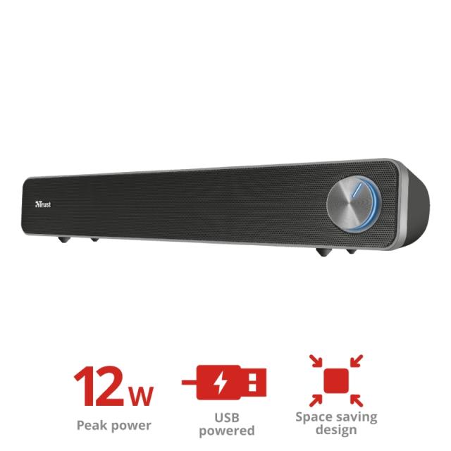 Soundbar система Trust Arys, 2.1, AUX, USB, 12W