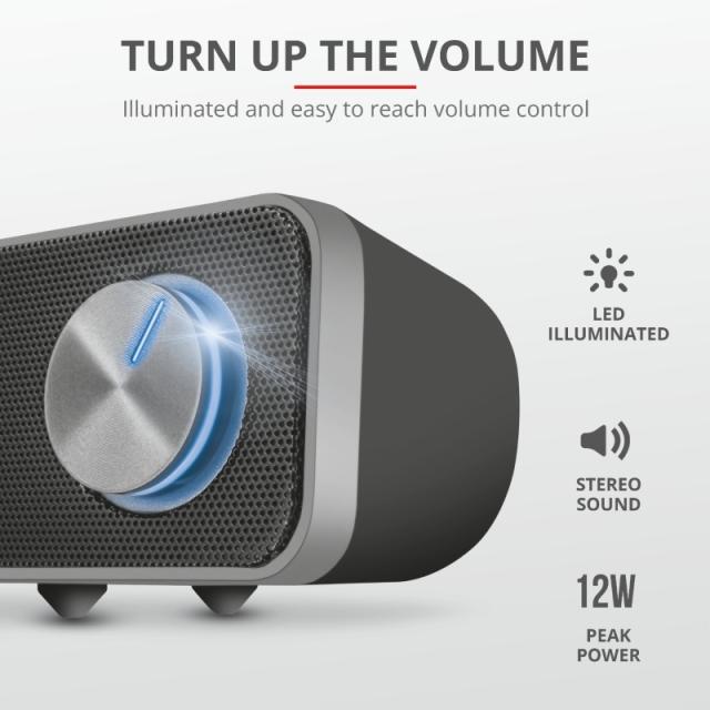 Soundbar система Trust Arys, 2.1, AUX, USB, 12W