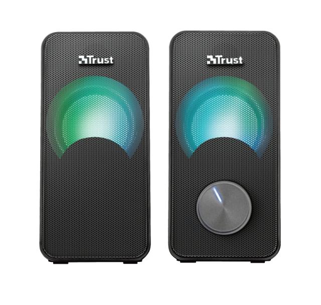 Тонколони Trust Arys RGB Compact, 2.0, 6W, RGB подсветка, 3.5mm AUX, черен