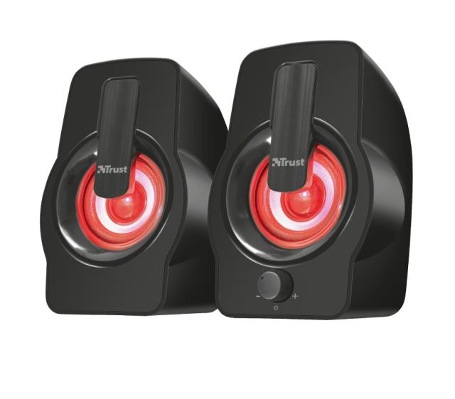 Тонколони Trust Gemi, 2.0, 6W RMS, USB, 3.5mm jack, RGB подсветка, черни