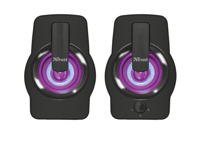 Тонколони Trust Gemi, 2.0, 6W RMS, USB, 3.5mm jack, RGB подсветка, черни