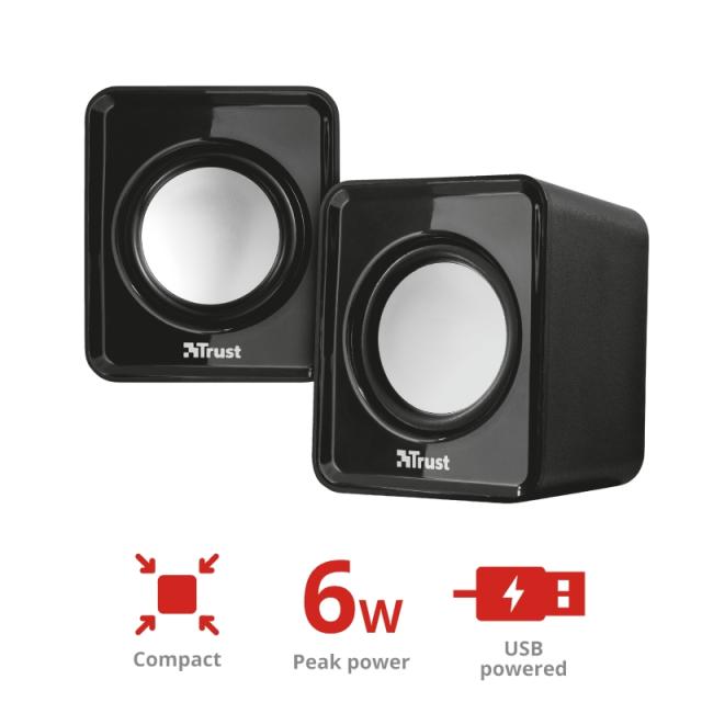 Тонколони TRUST Leto Speaker Set, 2.0, 3W, USB, черни