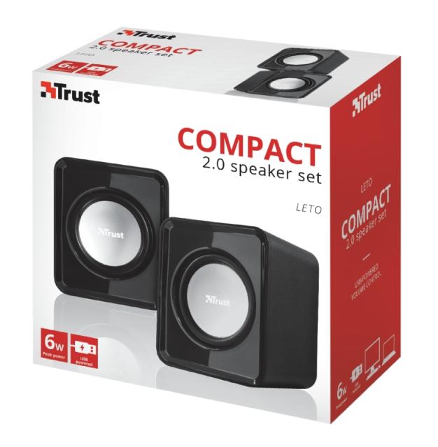 Тонколони TRUST Leto Speaker Set, 2.0, 3W, USB, черни