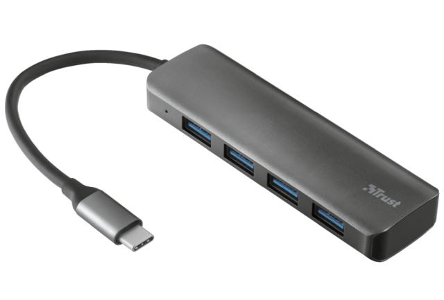 USB хъб TRUST Halyx Alum. USB-C to 4 x USB 3.2, Сив