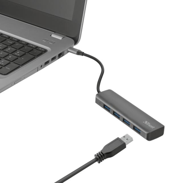 USB хъб TRUST Halyx Alum. USB-C to 4 x USB 3.2, Сив