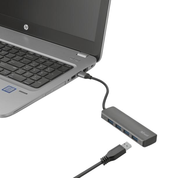 USB хъб TRUST Halyx 4 x USB 3.2, Сив