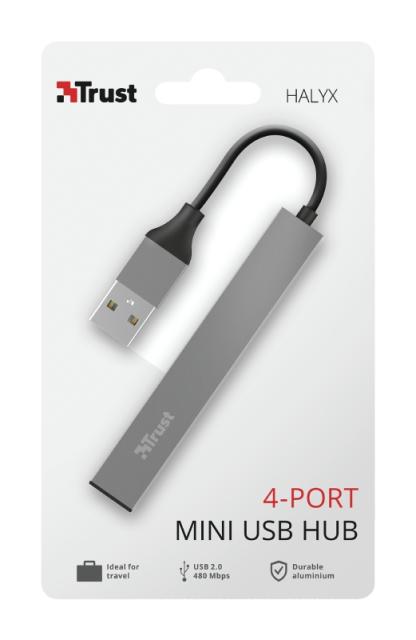 USB хъб TRUST Halyx 4 x USB 2.0 480 Mb/s, Сив