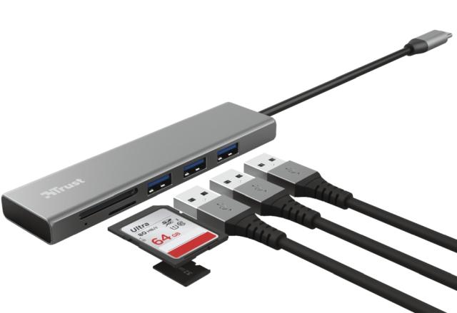 Мултипортов адаптер TRUST Halyx Fast USB-C Hub & Card Reader