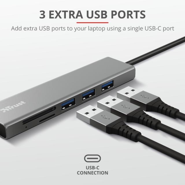 Мултипортов адаптер TRUST Halyx Fast USB-C Hub & Card Reader