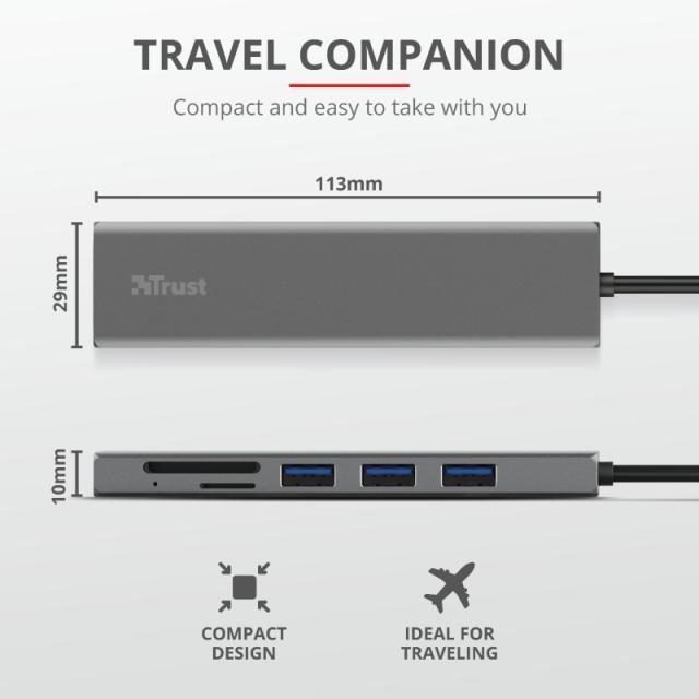Мултипортов адаптер TRUST Halyx Fast USB-C Hub & Card Reader