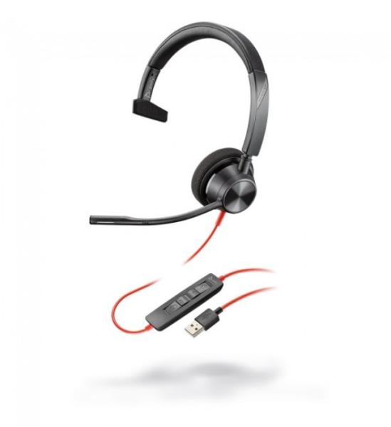 Слушалки Plantronics Blackwire 3310 BW3310 (213928-01), моно слушалка, шумопотискащ микрофон, технология SoundGuard, USB Type A, Черни