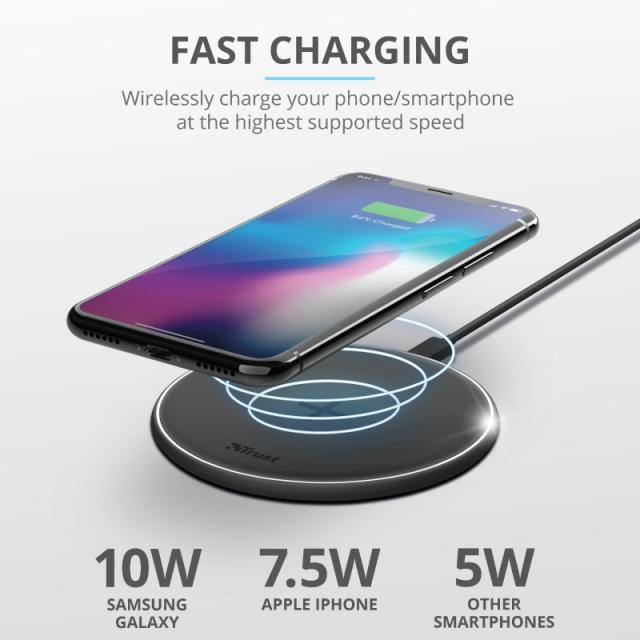 Зарядно устройство TRUST Qylo Fast Wireless Charging Pad Black