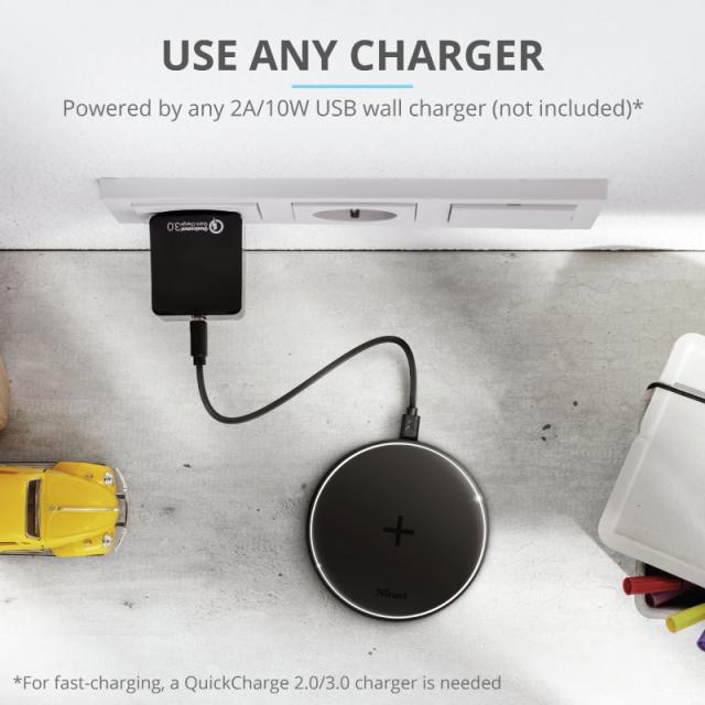 Зарядно устройство TRUST Qylo Fast Wireless Charging Pad Black