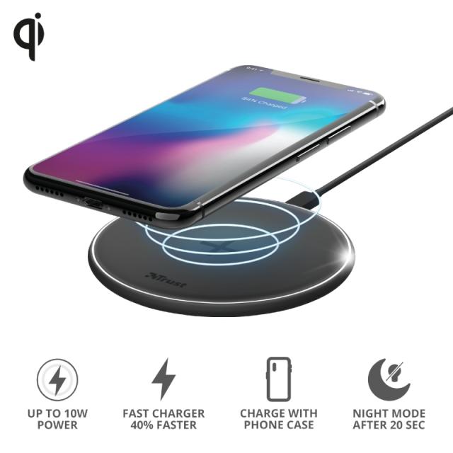 Зарядно устройство TRUST Qylo Fast Wireless Charging Pad Black