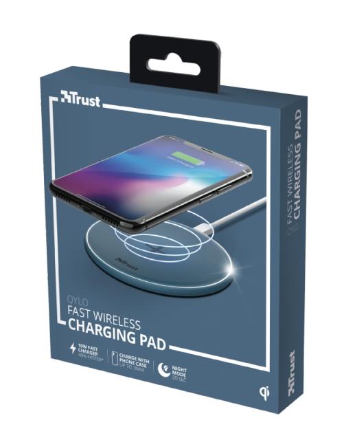 Зарядно устройство TRUST Qylo Fast Wireless Charging Pad Blue