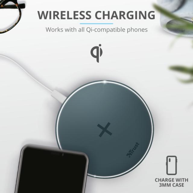 Зарядно устройство TRUST Qylo Fast Wireless Charging Pad Blue