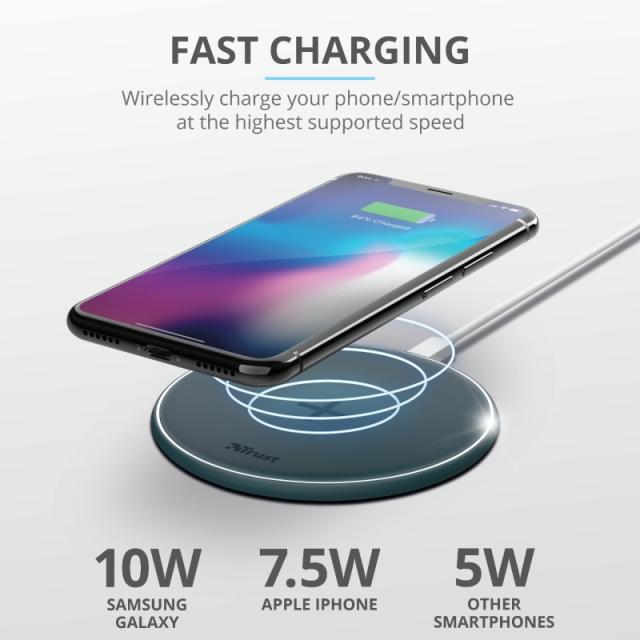 Зарядно устройство TRUST Qylo Fast Wireless Charging Pad Blue