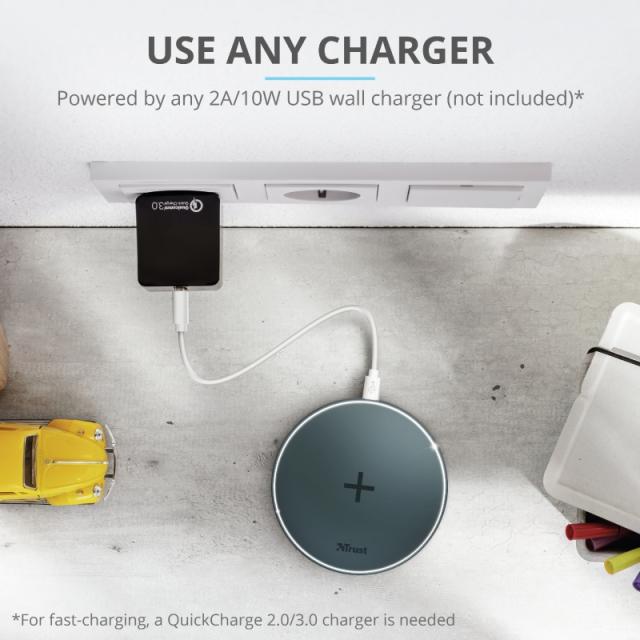 Зарядно устройство TRUST Qylo Fast Wireless Charging Pad Blue