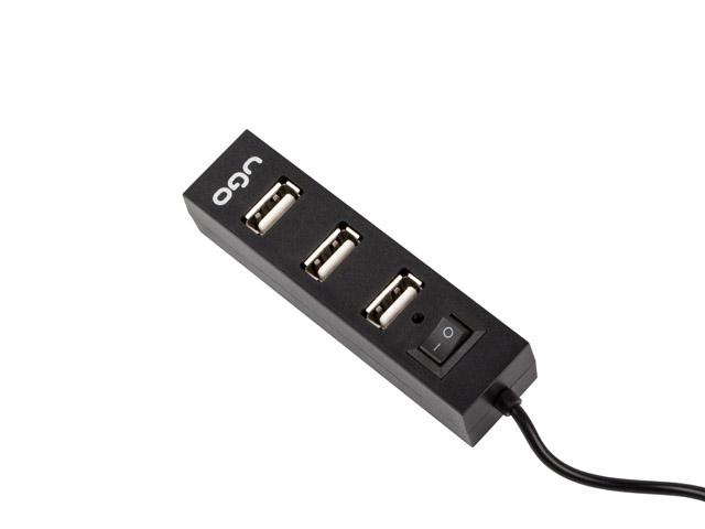 USB хъб uGo MAIPO HU100 4 x USB 2.0, с бутон вкл./изкл., Черен