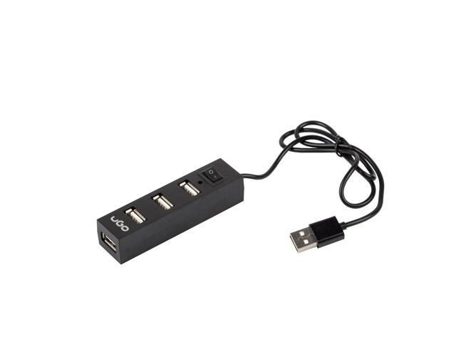 USB хъб uGo MAIPO HU100 4 x USB 2.0, с бутон вкл./изкл., Черен