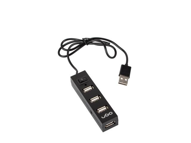 USB хъб uGo MAIPO HU100 4 x USB 2.0, с бутон вкл./изкл., Черен