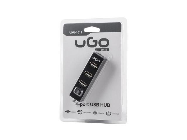 USB хъб uGo MAIPO HU100 4 x USB 2.0, с бутон вкл./изкл., Черен