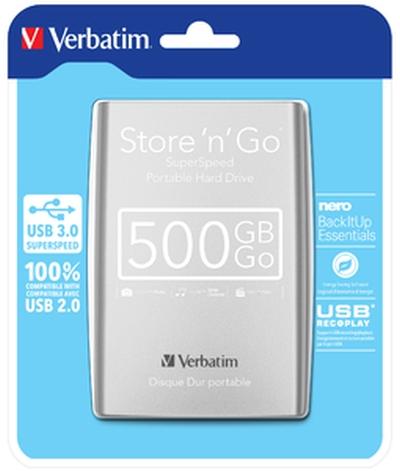 Твърд диск Verbatim External HDD 2.5" 500GB USB3.0 Silver