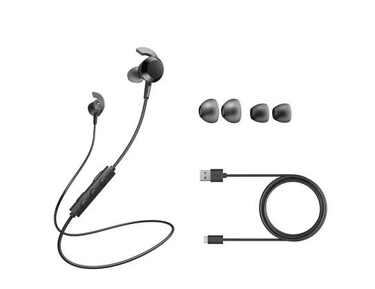 Слушалки Philips TAE4205BK, безжични, Bluetooth, бутон за усилване на басите, Черни