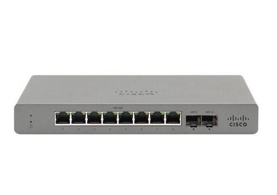 Суич Cisco Meraki Go GS110-8, 10 порта, 8x 10/100/1000Mbps, 2x 1G SFP uplink