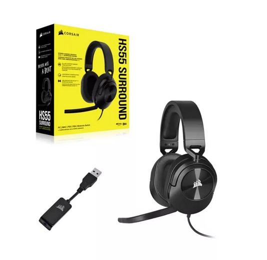 Слушалки Corsair HS55 Surround Carbon, микрофон, гейминг, 3.5 mm jack, Сив