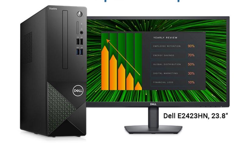 Настолен компютър Dell Vostro 3910 MT, Intel Core i3-12100 (12M Cache, up to 4.3GHz), 8GB, 8Gx1, DDR4, 3200MHz, 256GB M.2 PCIe NVMe, DVD+/-RW, Intel UHD Graphics 770, Wi-Fi 6, BT, Keyboard&Mouse, WIN 11 Pro, 3Y BO+Dell E2423HN, 23.8" Wide LED