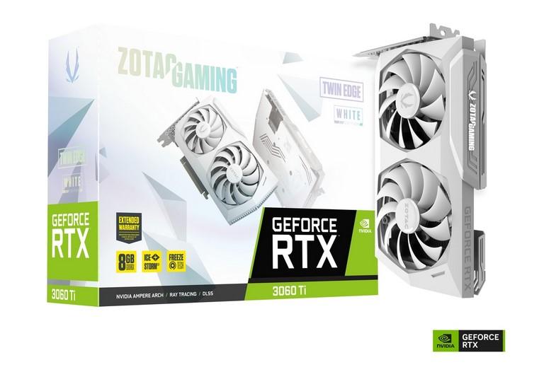 Видео карта ZOTAC GAMING GEFORCE RTX 3060Ti Twin Edge White Edition, 8GB GDDR6X, 256-bit, 3xDP, HDMI, ZT-A30620J-10P