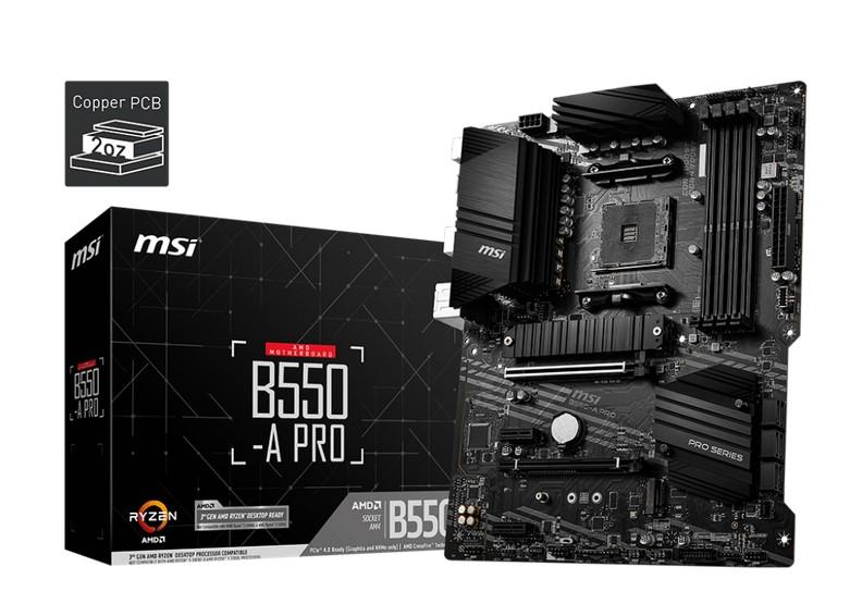 Дънна платка MSI B550-A PRO, AM4, AMD B550, 4xDDR4, 2x M.2 slots, 2xUSB 3.2 Gen 2 (1x Type-C),1x HDMI, 1x DP, ATX