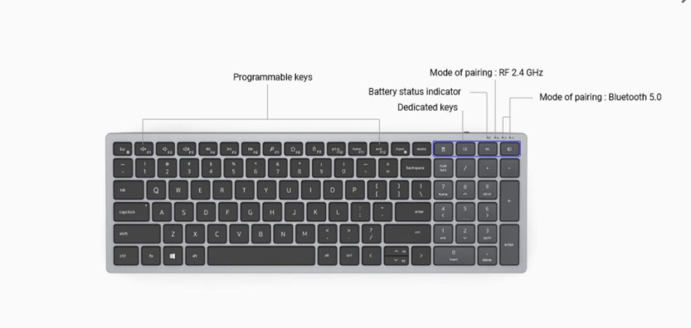 Клавиатура Dell KB740 Wireless/Bluetooth US International (QWERTY), макро бутони, черен - 580-AKOX