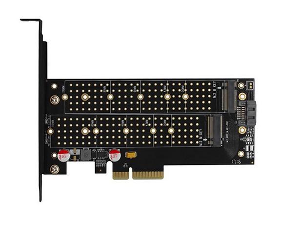 AXAGON PCEM2-DC PCI-E 3.0 4x - DUAL M.2 SSD (NVMe + SATA), dual voltage, up to 110mm SSD, fan + heatsink