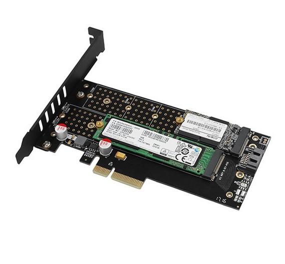 AXAGON PCEM2-DC PCI-E 3.0 4x - DUAL M.2 SSD (NVMe + SATA), dual voltage, up to 110mm SSD, fan + heatsink