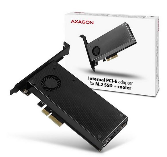 AXAGON PCEM2-DC PCI-E 3.0 4x - DUAL M.2 SSD (NVMe + SATA), dual voltage, up to 110mm SSD, fan + heatsink