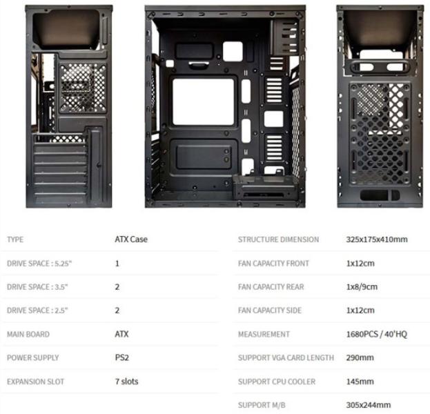 Кутия TrendSonic FC-F52A, 2 x USB2.0, 2 x AUDIO, ATX, черна, със захранване 550W