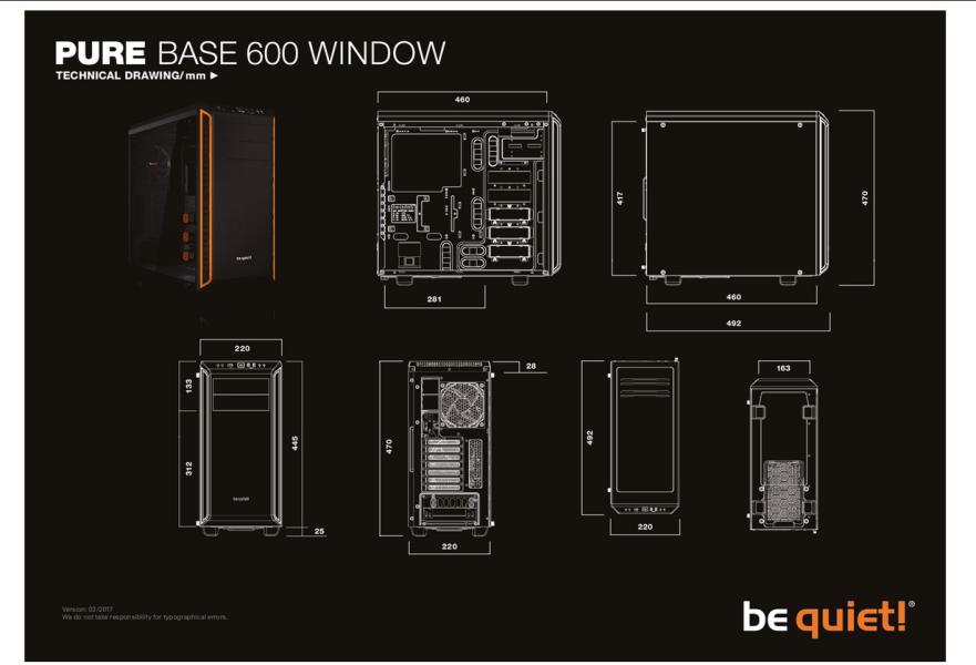 Кутия be quiet! PURE BASE 600, 2x USB 3.0, Mic + Audio, ATX/mATX/miniITX, черна, без захранване